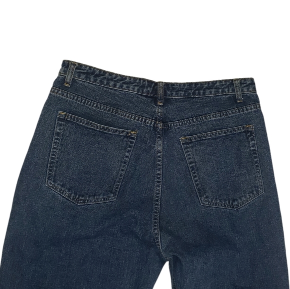 Pretty Little Thing Mom High Rise Jeans Sz 10 Dark Wash Distressed Ripped Denim - Picture 5 of 12